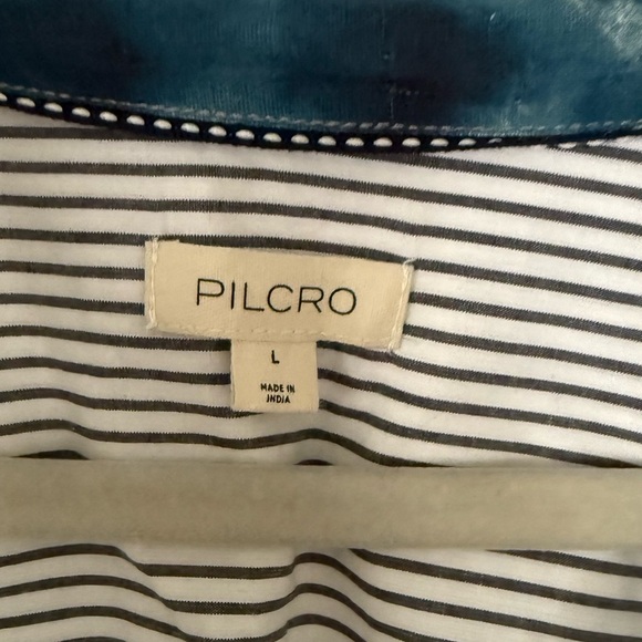 Pilcro by Anthropologie Patchwork Cabana Shirt Size Large Blue White Button Down - Picture 4 of 8